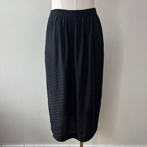 Vintage 100% Silk Polka Dot Midi Skirt | Elastic Waist | Back Slit | Size 8